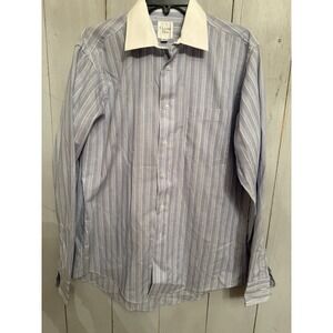 Christian Dior Stripe Shirt Tops Men Long Sleeve 15 1/2  34/35 White Collar